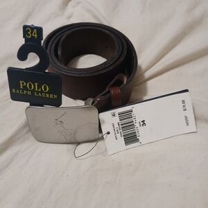 Polo by Ralph Lauren Brown Leather Belt with Silver Buckle